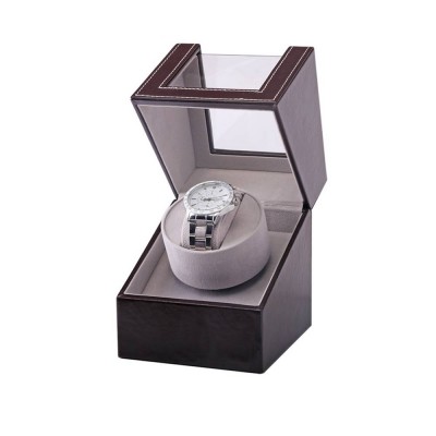 Leather Wood Automatic Watch Winder Box With Clear Window Display