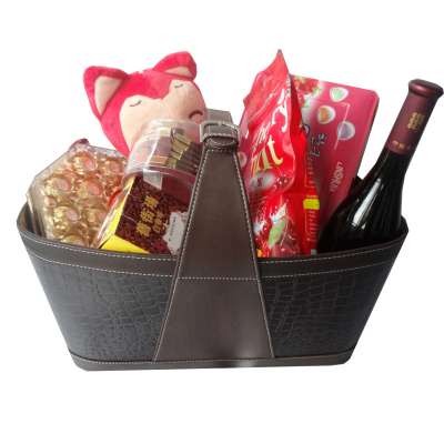 Hotel Gift Custom leather basket storage gift basket with handle